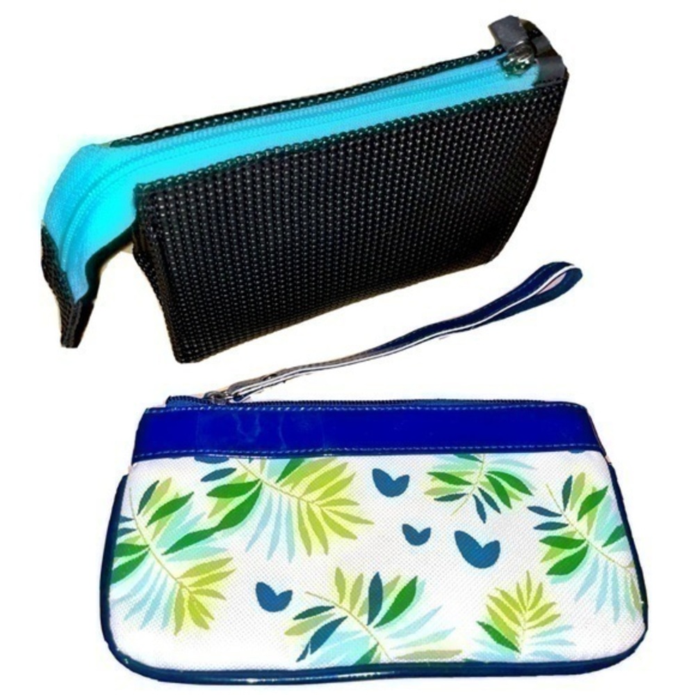 Set of 2: Urban Oxide UO2 zip up pouch cosmetic bag + Palm beach design wristlet